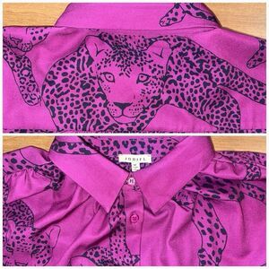 Jodifl Top Women Med.‎ Magenta Leopard Bold Maximalist Safari Blouse Puff Sleeve